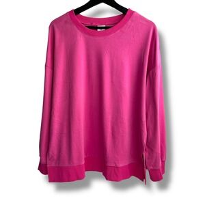 XIEERDUO Womens Hot Pink Oversized Sweatshirt Crew Neck Side Slit Size XL